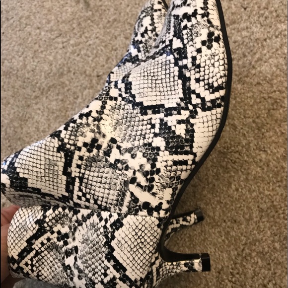 Snake Vegan Leather Black & White Ankle Boot - Picture 6 of 7